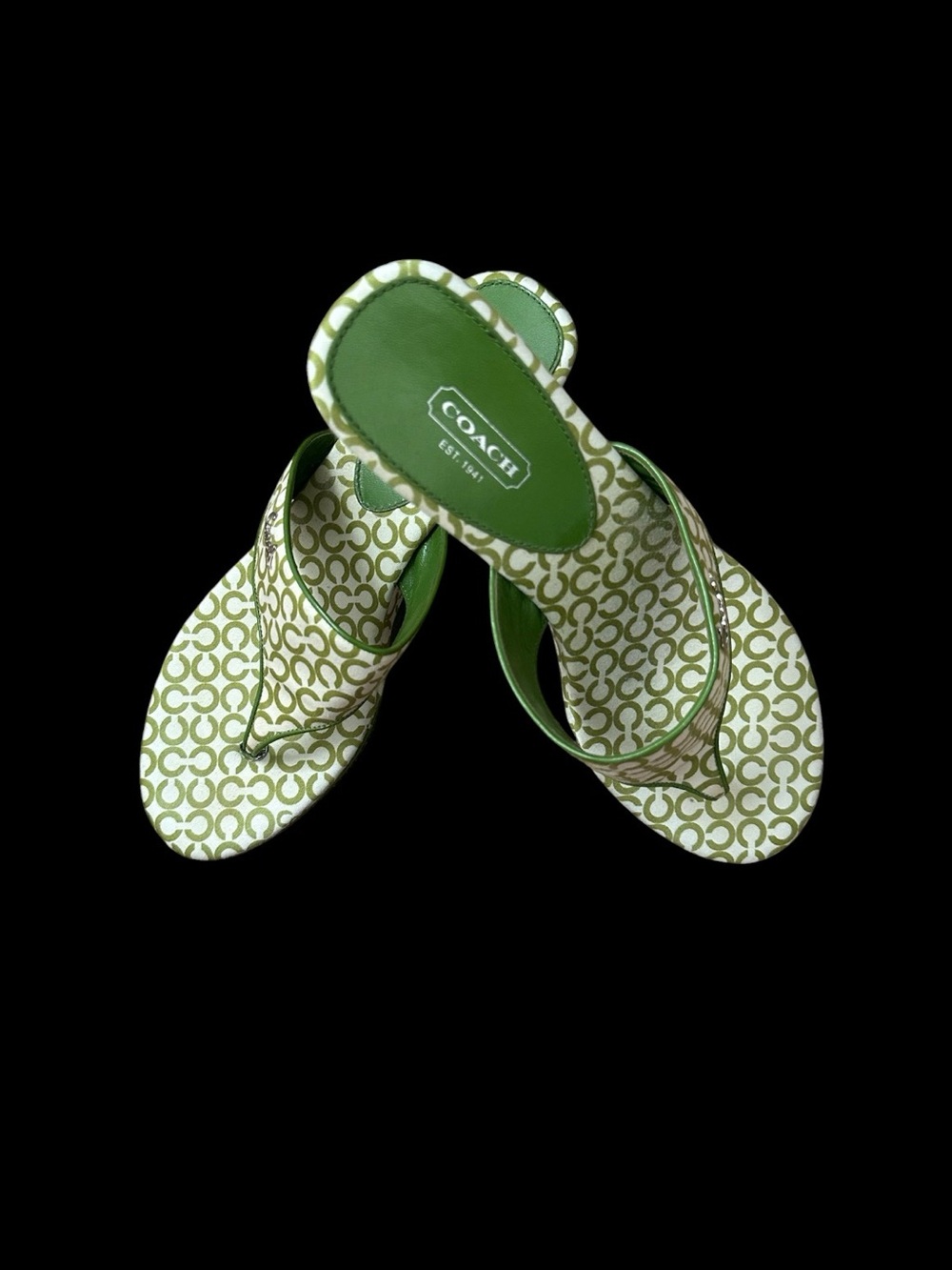 Coach Green Signature Pattern Thong Sandals